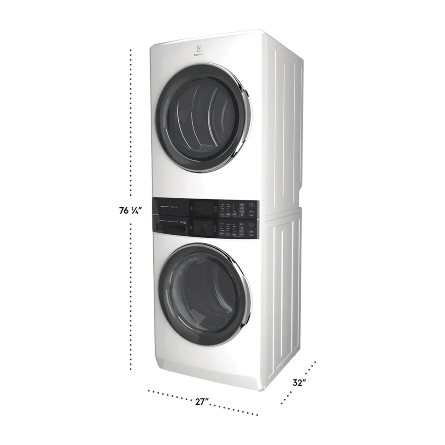 Centro de lavado apilado Electrolux ELTG7600AW con lavadora de carga frontal de 4,5 pies cúbicos y secadora a gas de 8 pies cúbicos - Blanco