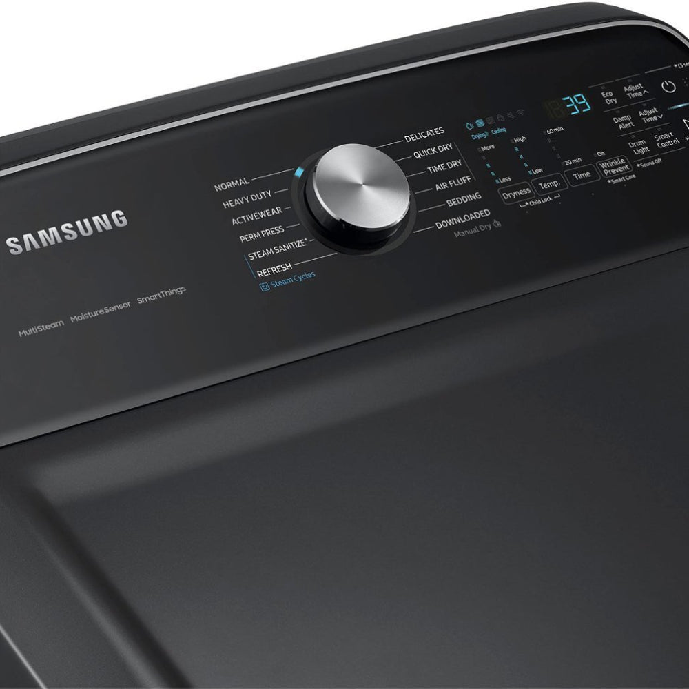 Secadora a gas Samsung de carga frontal inteligente de 7,4 pies cúbicos con Steam Sanitize+ - Negro cepillado