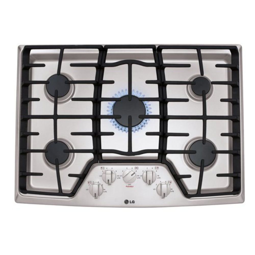 LG LCG3011ST 30" Recessed Gas Cooktop 5 Burners Including Super Boil Burner, Heavy Duty Cast Iron Grates - Stainless Steel - Curacao