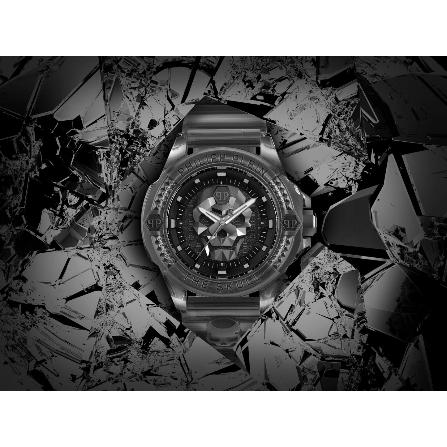 Reloj de hombre Philipp Plein The Skull de piel sintética con correa de tres manecillas de 45 mm, color negro