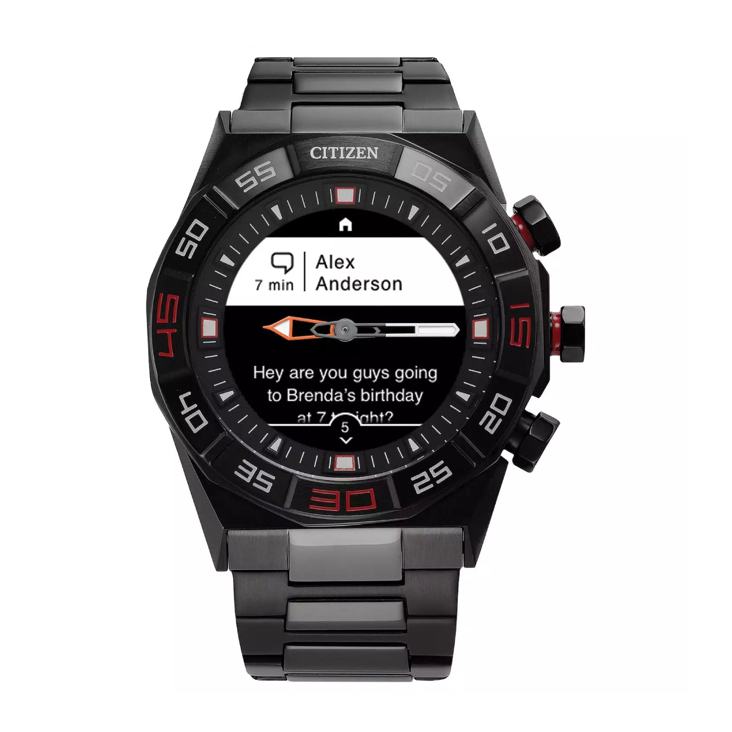 Reloj inteligente Citizen Generation 2 CZ Smart Hybrid unisex de 44 mm con cronógrafo y caja de acero inoxidable y pulsera negra - Bluetooth