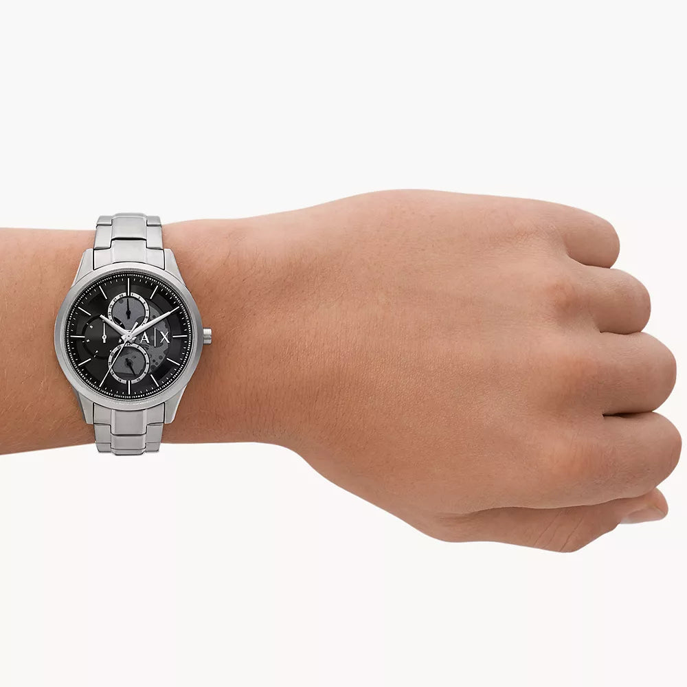 Reloj multifunción de 42 mm con pulsera plateada para hombre de Armani Exchange Dante - Esfera negra