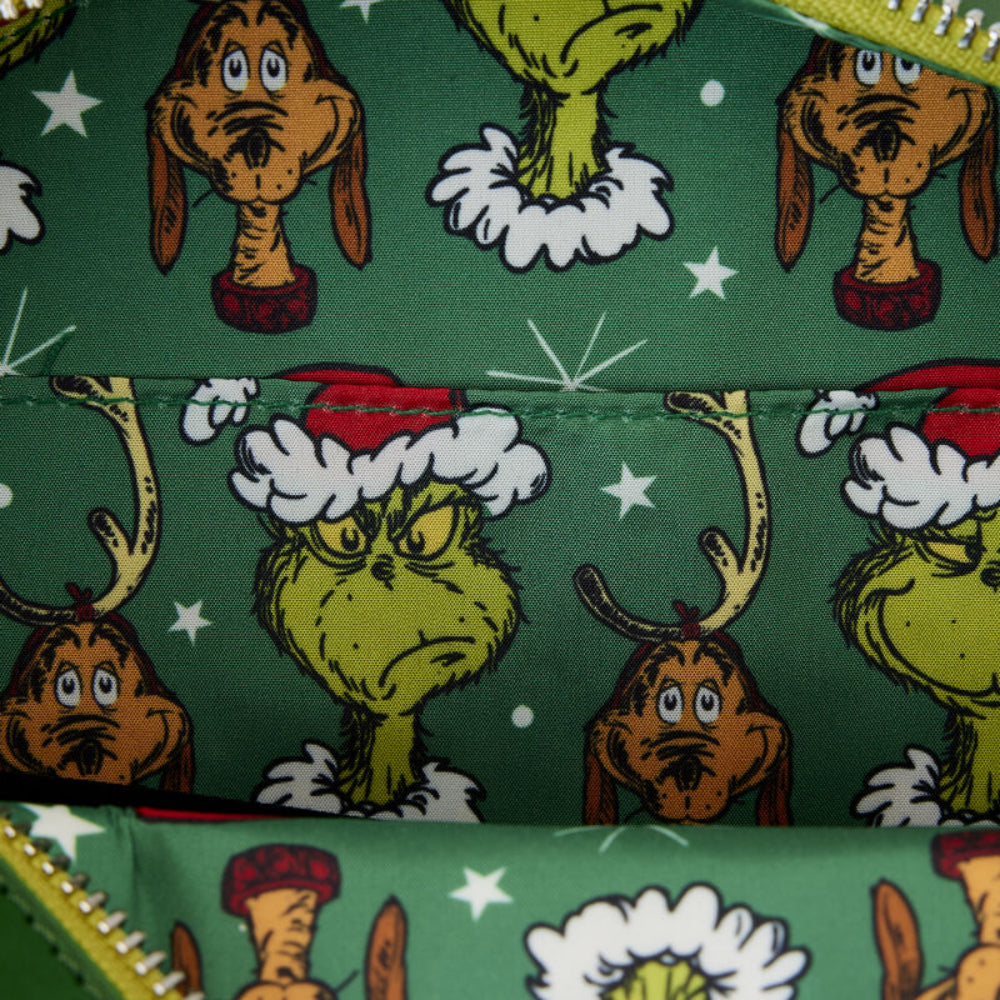 Bolso bandolera con corona de flores de la colección Dr. Seuss' How the Grinch Stole Christmas! de Loungefly