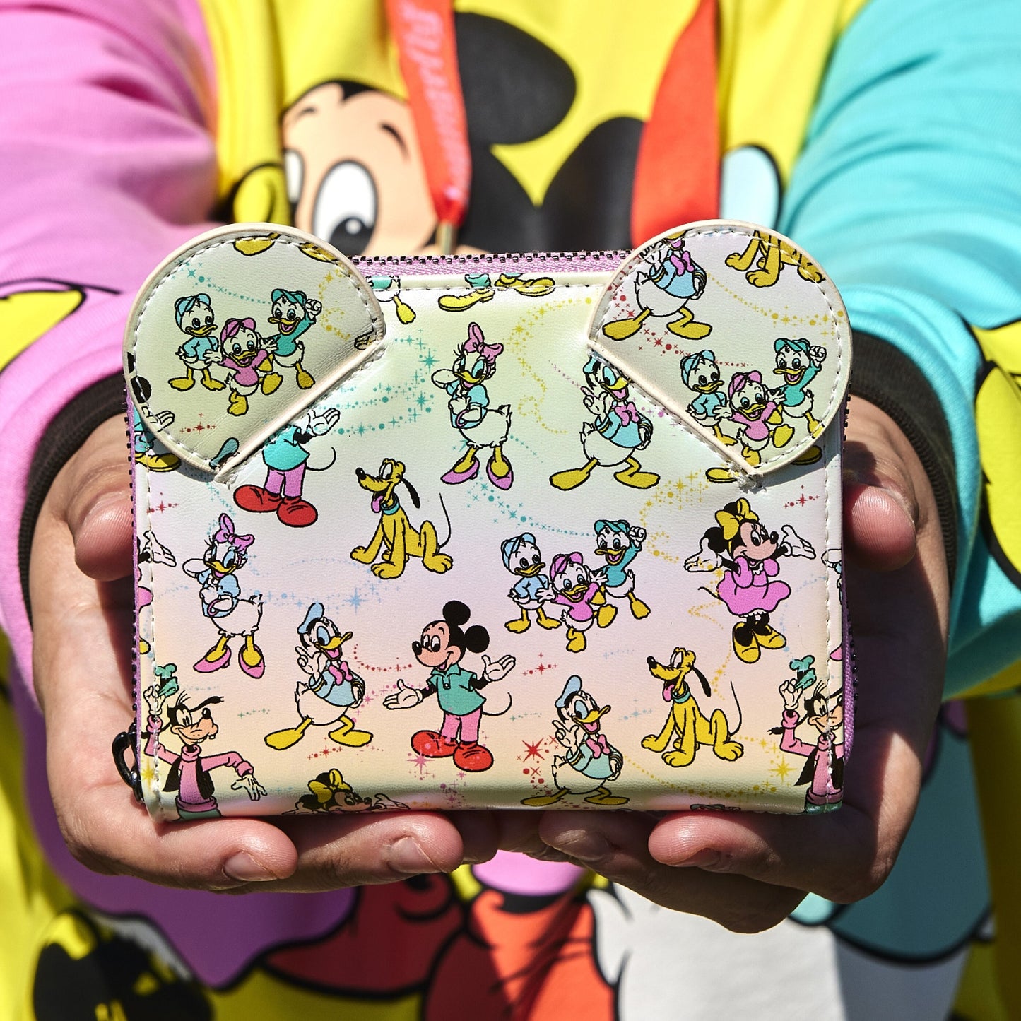 Loungefly Disney100 Mickey & Friends Classic All-Over Print Iridescent Zip Around Wallet