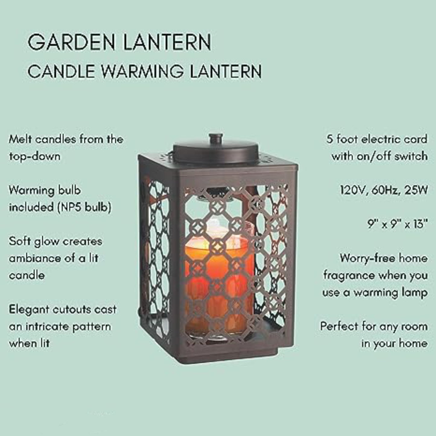 Candle Warmers Garden Candle Warmer Lantern with Intricate Pattern - Bronze