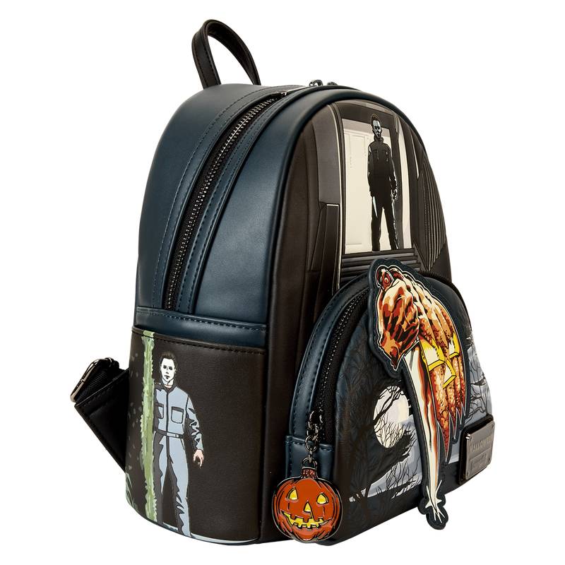 Halloween Michael Myers Jack-O'-Lantern Glow Mini Backpack - Black/Blue