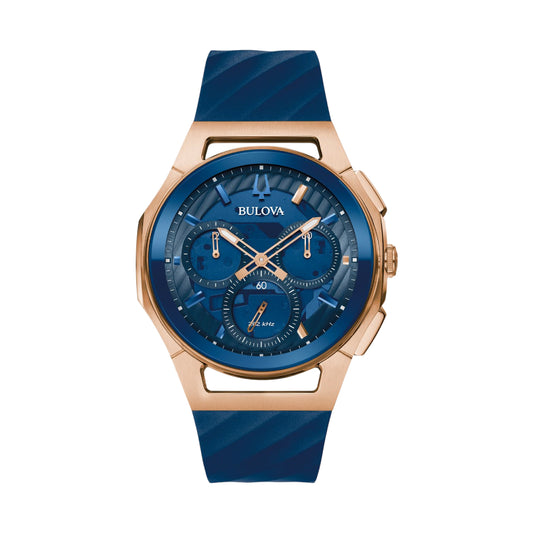 Bulova Curv Marc Anthony Men's 44mm Strap Watch - Blue/Rose Gold-Tone