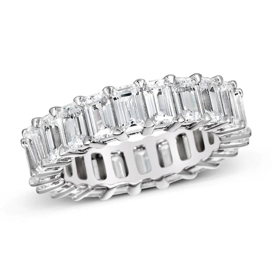 Anna Zuckerman Grace 55 Women's 5 ct. Diamond Crystalline Emerald Cut Eternity Ring in Platinum-Plating over 925 Sterling Silver