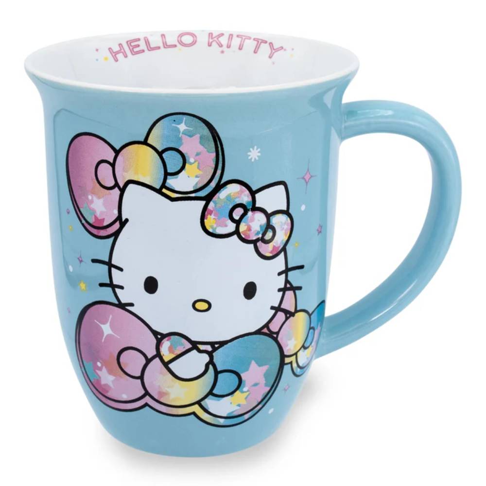 Sanrio Hello Kitty Pastel on Rainbow Wide Rim 16 oz Ceramic Mug - Blue