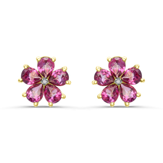 10K  Yellow Gold Flower Ruby Earrings