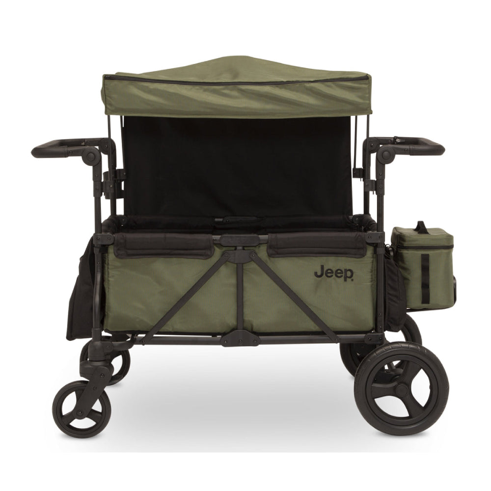 Cochecito tipo wagon Jeep Deluxe Wrangler con bolsa térmica y organizador para padres, color verde y negro