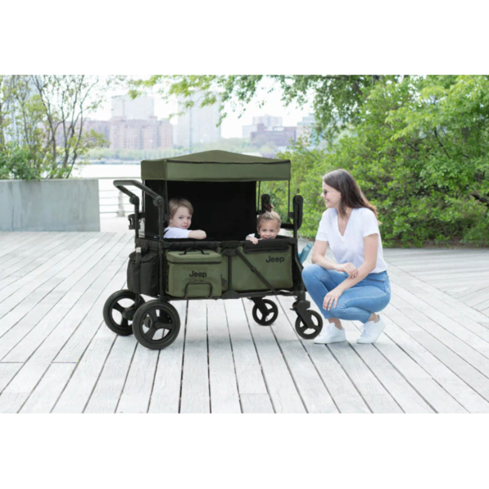 Jeep Deluxe Wrangler Wagon Stroller with Cooler Bag and Parent Organizer - Green/Black