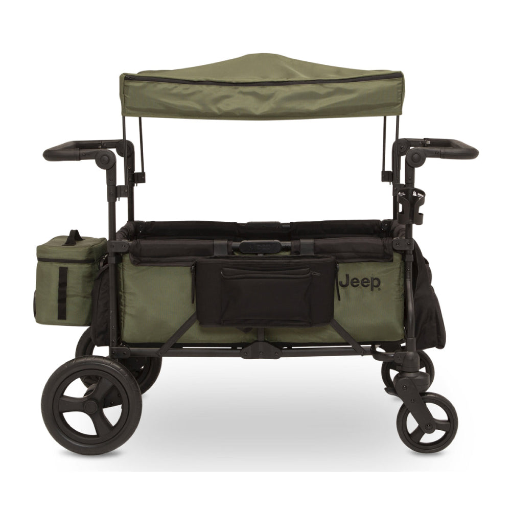 Cochecito tipo wagon Jeep Deluxe Wrangler con bolsa térmica y organizador para padres, color verde y negro