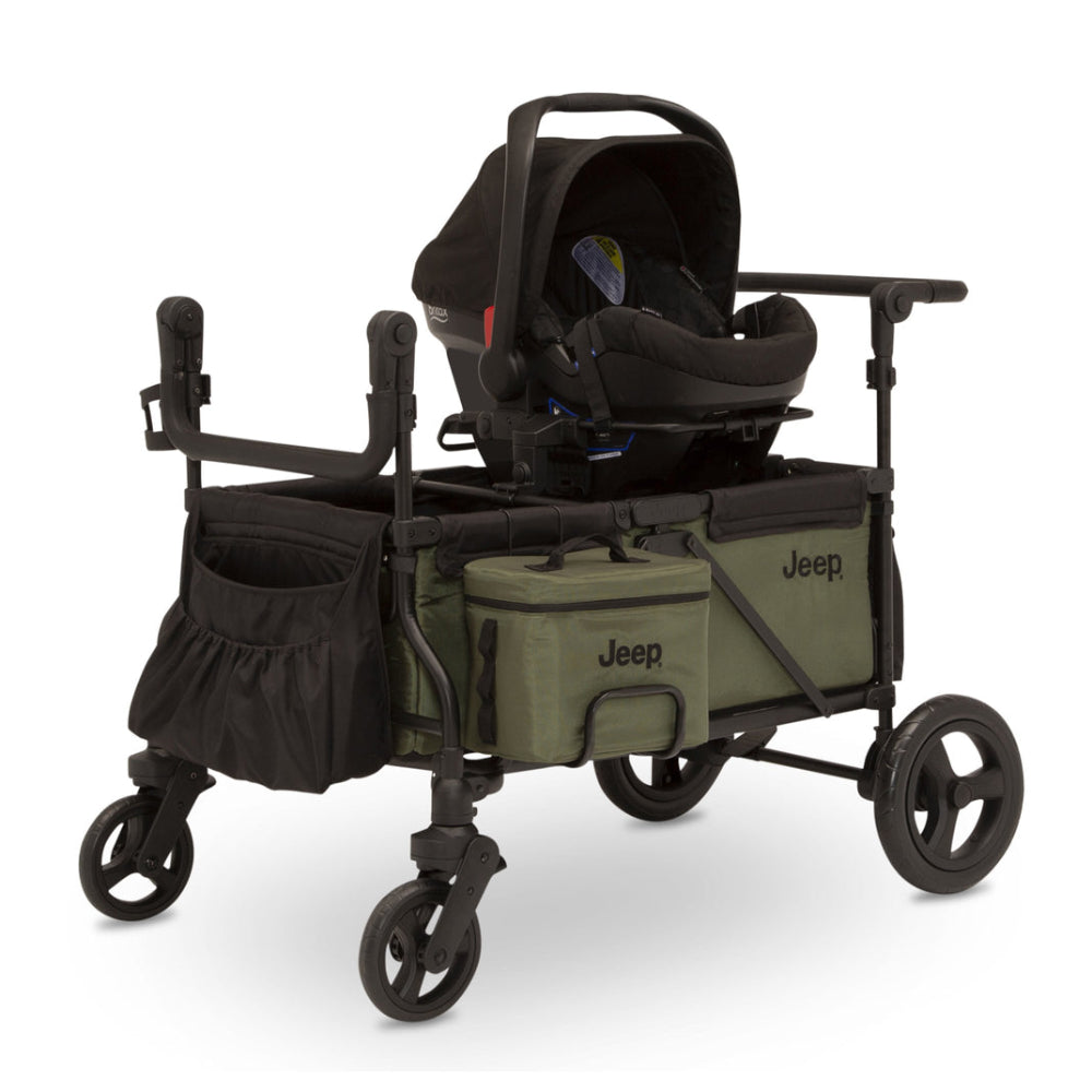 Cochecito tipo wagon Jeep Deluxe Wrangler con bolsa térmica y organizador para padres, color verde y negro