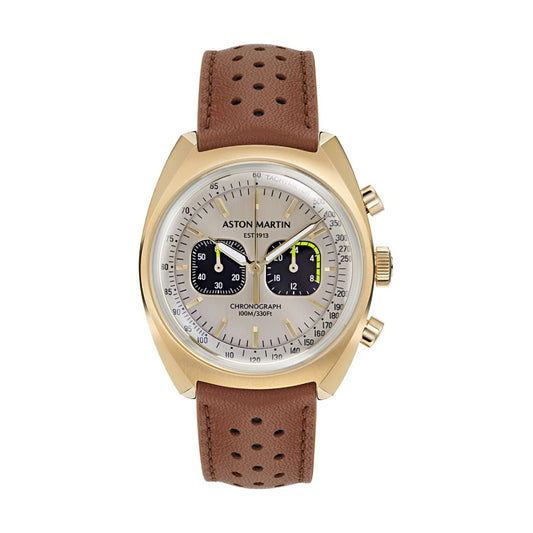 Aston Martin TS2 Men's 43mm Chronograph Brown Strap Watch - Silver Dial
