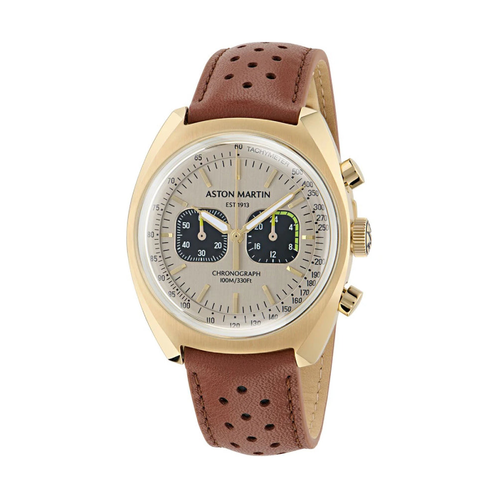 Aston Martin TS2 Men's 43mm Chronograph Brown Strap Watch - Silver Dial