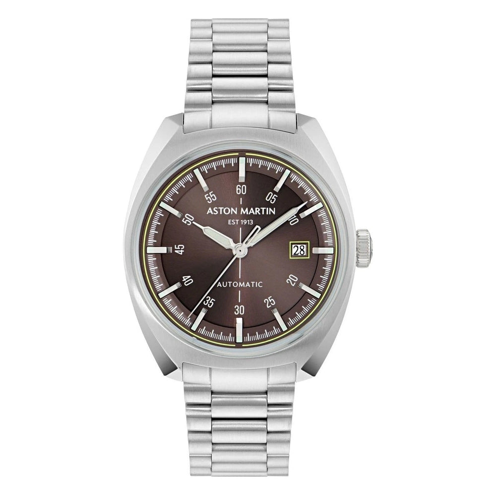 Aston Martin TS2 Men's 41mm Automatic Silver Bracelet Watch - Brown Dial