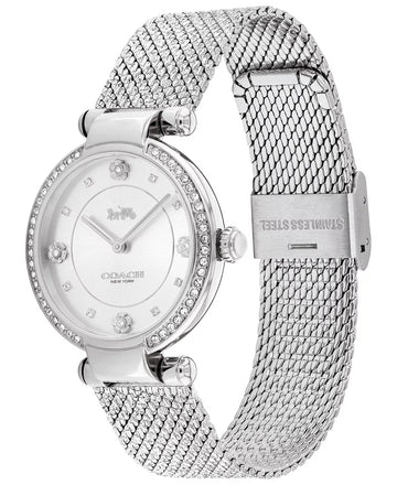 Coach Cary 34mm Crystal Accent Mesh Watch Silver Tone-Dial Women's Watch, Silver