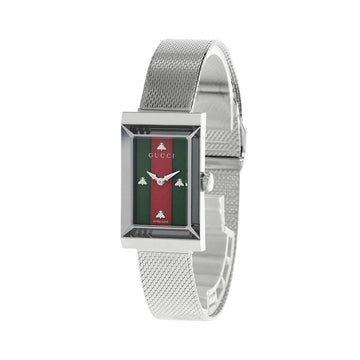 Gucci G-Frame Women's 35mm Silver Bracelet Watch - Green/Red Dial