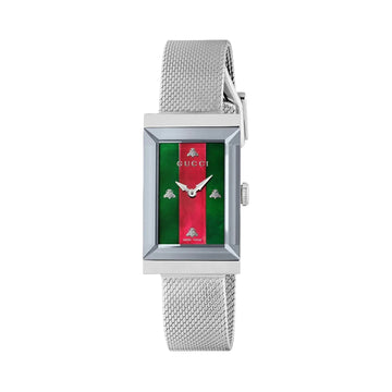 Gucci G-Frame Women's 35mm Silver Bracelet Watch - Green/Red Dial