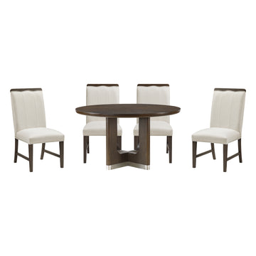 Nobel (5-Piece) Dining Table Set by Homelegance - Brown/White