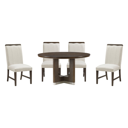 Nobel (5-Piece) Dining Table Set by Homelegance - Brown/White