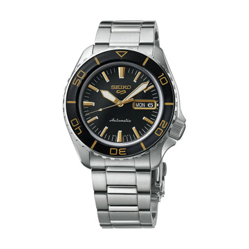 Seiko 5 Sports Men's 42.5 mm Silver Bracelet Watch - Black Dial