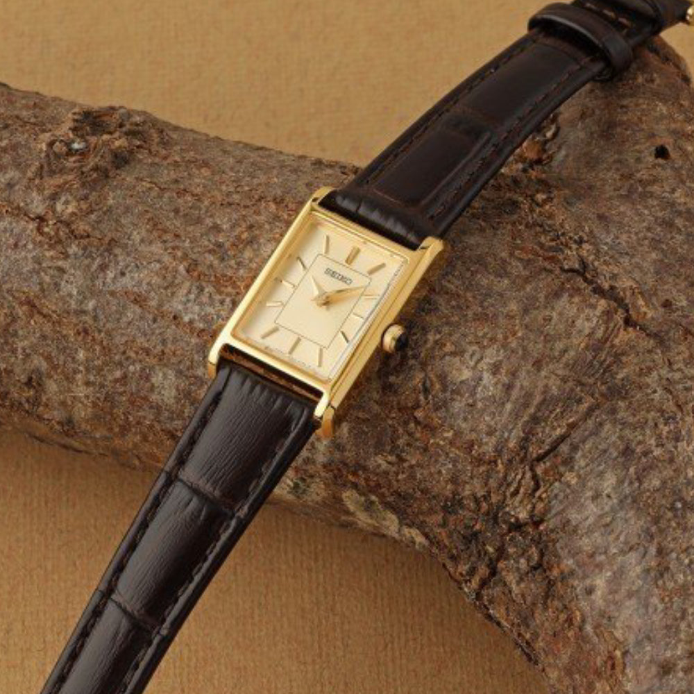 Seiko Women's 19.6mm Brown Strap Watch - Gold Dial
