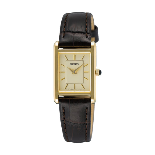 Seiko Women's 19.6mm Brown Strap Watch - Gold Dial