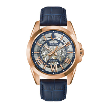 Reloj Bulova Sutton Classic para hombre con correa de 43 mm, azul y plateado