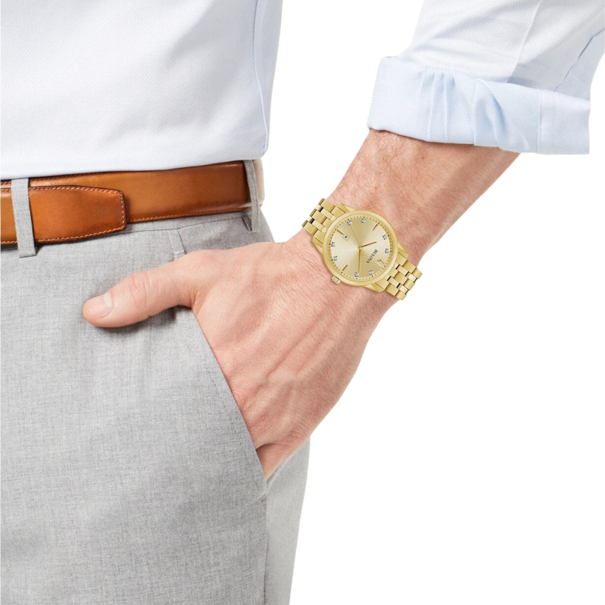 Reloj de pulsera de acero inoxidable Bulova Sutton Classic para hombre, 40 mm, dorado 