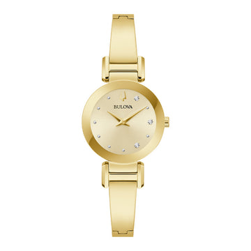 Reloj de pulsera de acero inoxidable de cuarzo Bulova Modern Marc Anthony para mujer, 26 mm, dorado
