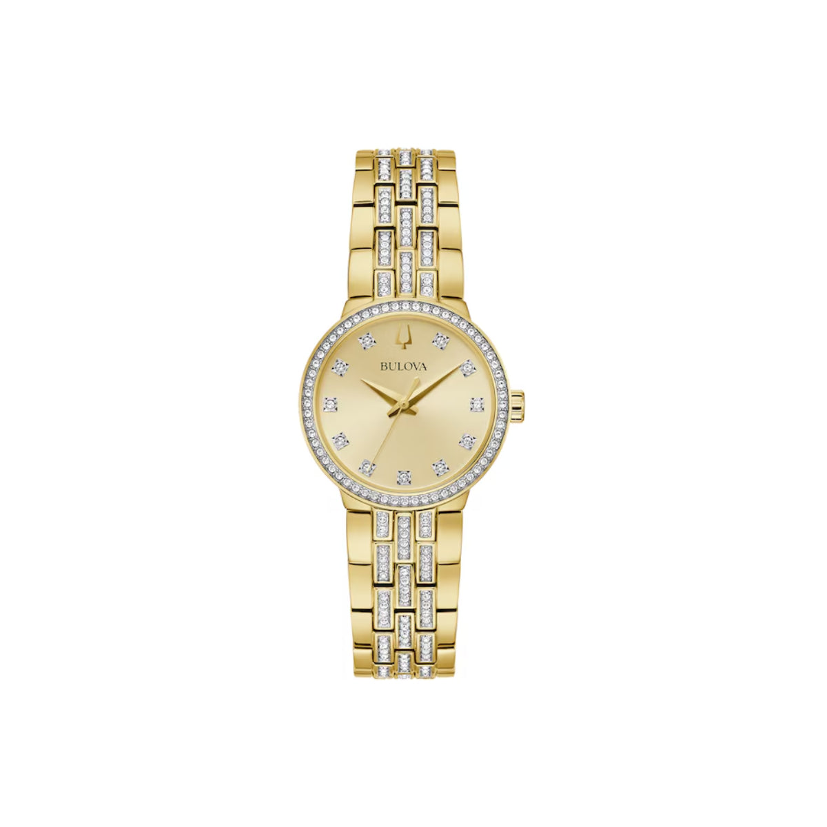Bulova Crystal Women's 28.5 mm Analog Watch with Cross Pendant Chain Set - Gold