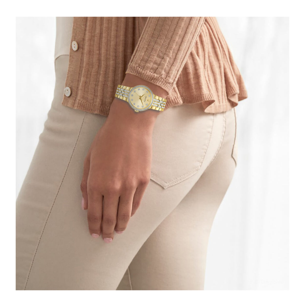 Bulova Crystal Women's 28.5 mm Analog Watch with Cross Pendant Chain Set - Gold