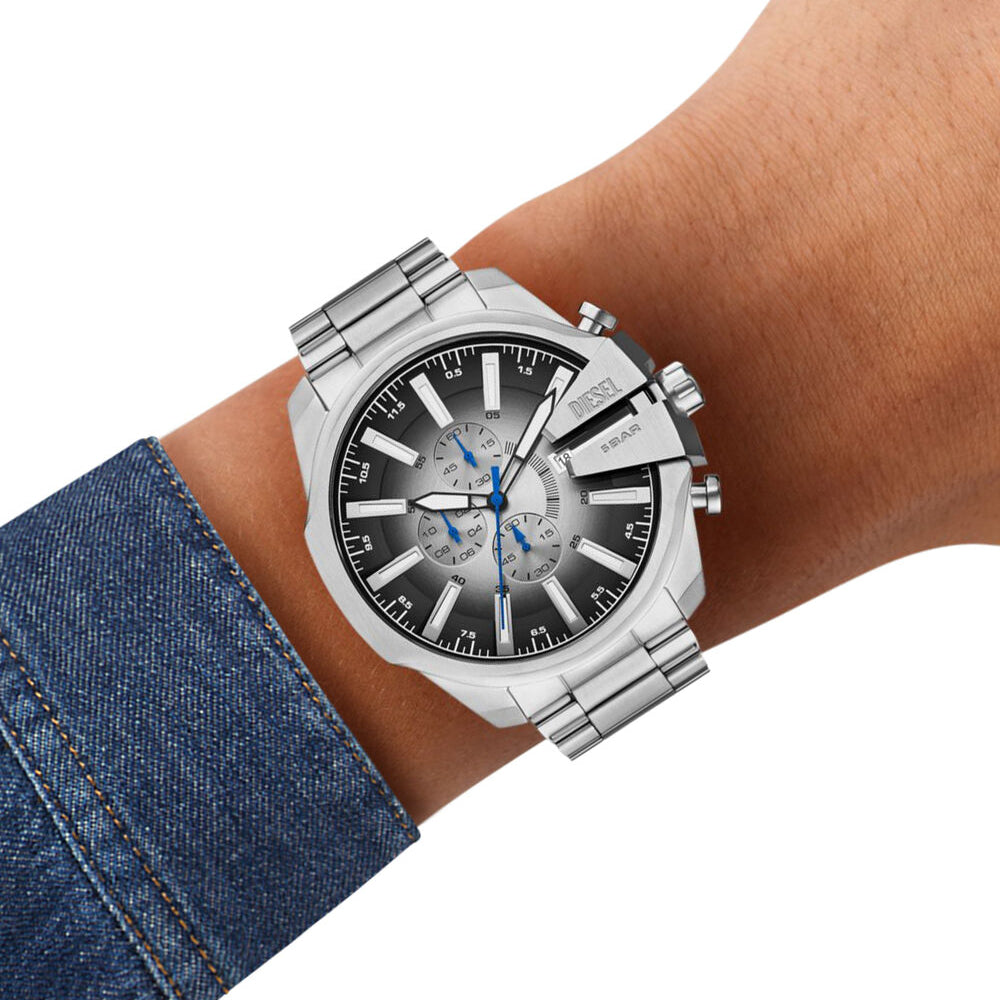Diesel Mega Chief Men's 48mm Silver Bracelet Watch - White/Black Dial