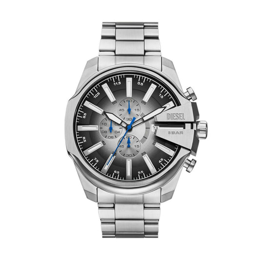 Diesel Mega Chief Men's 48mm Silver Bracelet Watch - White/Black Dial