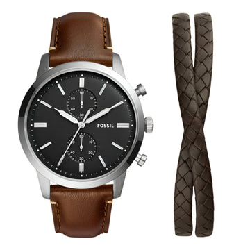 Reloj cronógrafo Fossil Townsman de 44 mm para hombre con correa de cuero y juego de pulsera 