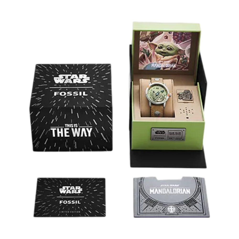 Fossil Men's Limited Edition Star Wars Grogu Neutra 38mm Brown Strap Watch Set - Green Dial