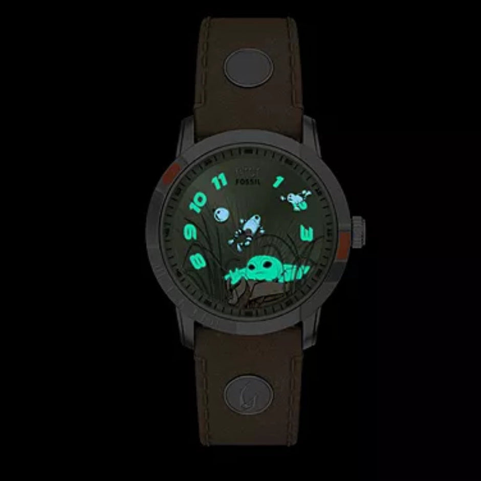 Fossil Men's Limited Edition Star Wars Grogu Neutra 38mm Brown Strap Watch Set - Green Dial