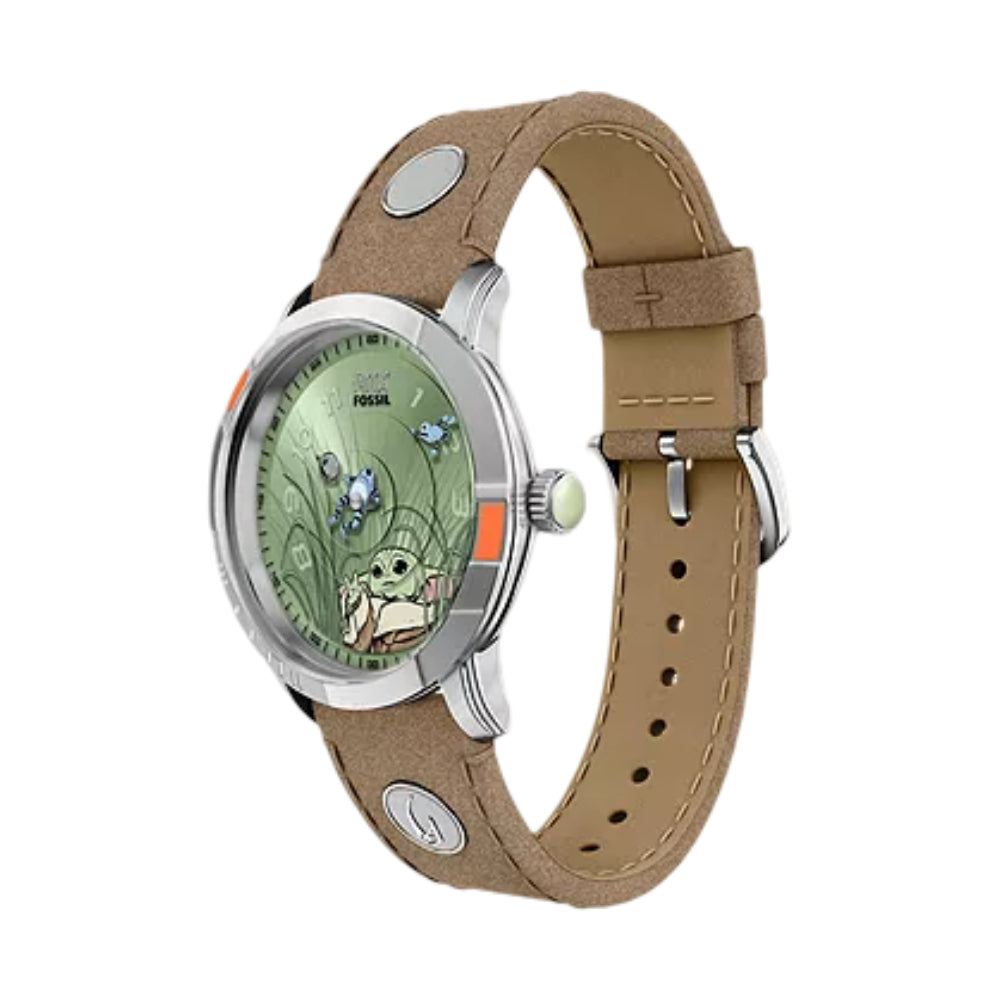 Fossil Men's Limited Edition Star Wars Grogu Neutra 38mm Brown Strap Watch Set - Green Dial