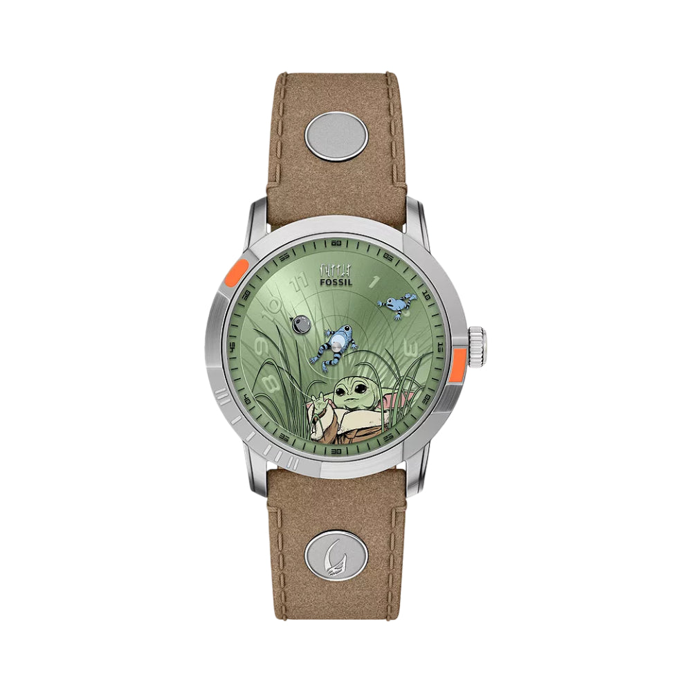 Fossil Men's Limited Edition Star Wars Grogu Neutra 38mm Brown Strap Watch Set - Green Dial