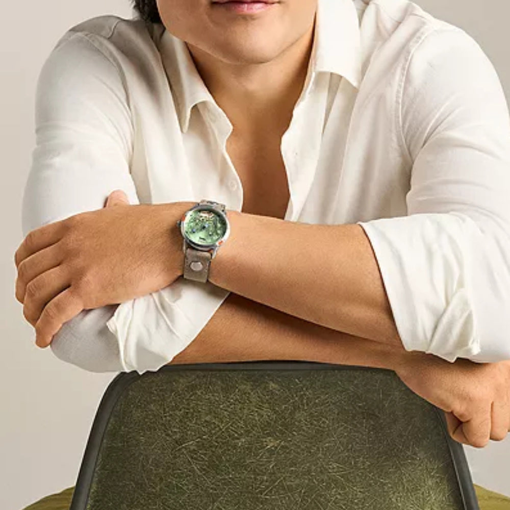 Fossil Men's Limited Edition Star Wars Grogu Neutra 38mm Brown Strap Watch Set - Green Dial