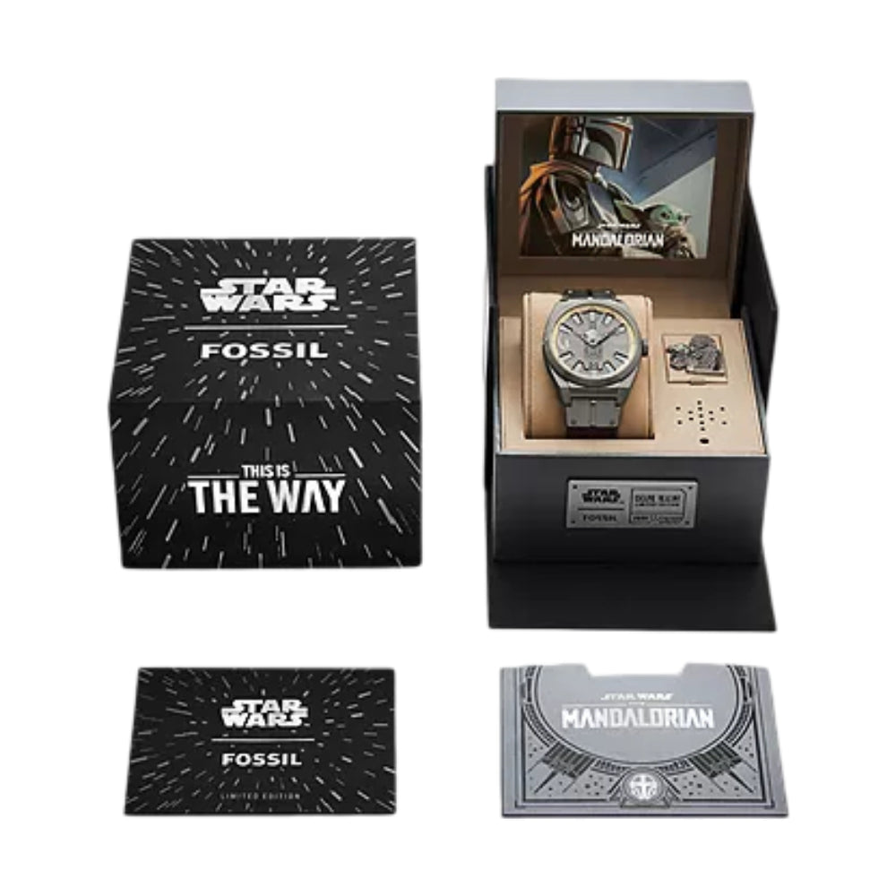 Fossil Men's Limited Edition Star Wars Mandalorian Everett 42mm Brown Strap Watch Set - Gray Dial