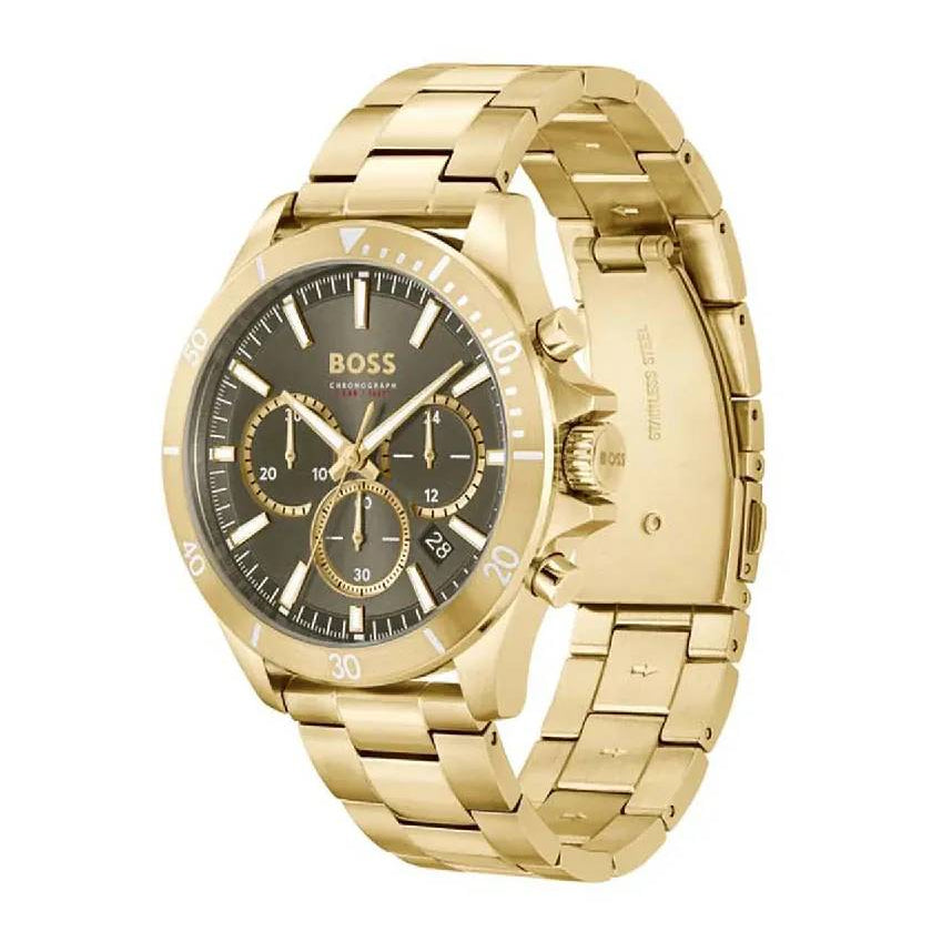 Hugo Boss Troper Men's 45mm Gold Bracelet Watch - Green Dial