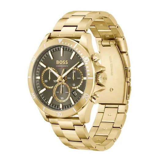 Hugo Boss Troper Men's 45mm Gold Bracelet Watch - Green Dial