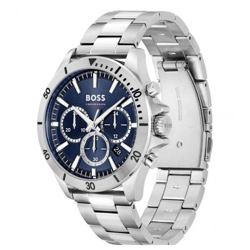 Hugo Boss Troper Men's 45mm Silver Bracelet Watch - Blue Dial