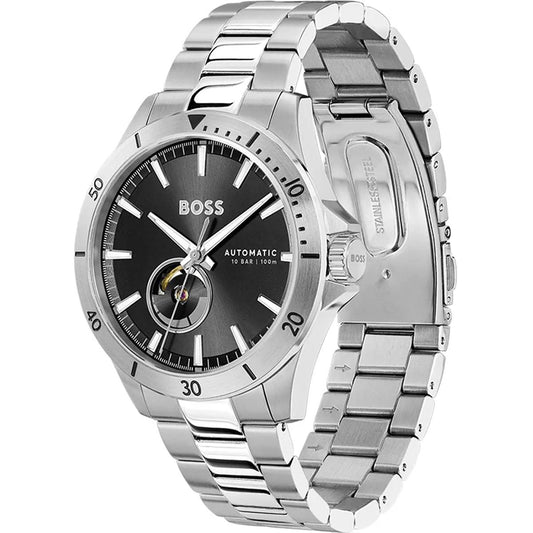 Hugo Boss Troper Men's 42mm Silver Bracelet Watch - Black Dial
