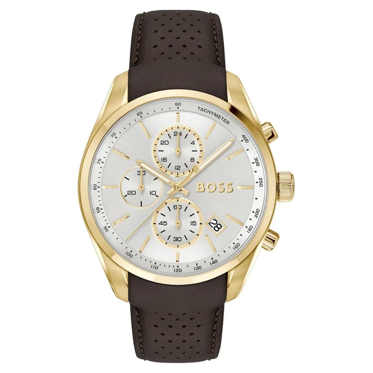 Hugo Boss Grand Prix 44 Men's 44.5mm Brown Strap Watch - Silver Dial