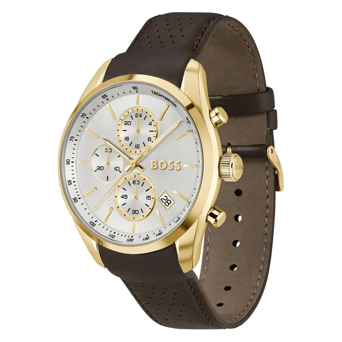 Hugo Boss Grand Prix 44 Men's 44.5mm Brown Strap Watch - Silver Dial