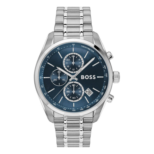 Hugo Boss Grand Prix 44mm Silver Bracelet Watch - Blue Dial